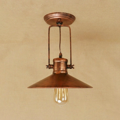 Rust Finish Saucer Ceiling Fixture with Metal Shade Retro Loft Style 1 Head Ceiling Lamp for Kitchen