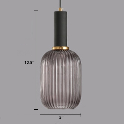 Smoke Ribbed Glass Bottle Suspended Light Nordic Modern Single Light Pendant Lamp for Bedroom