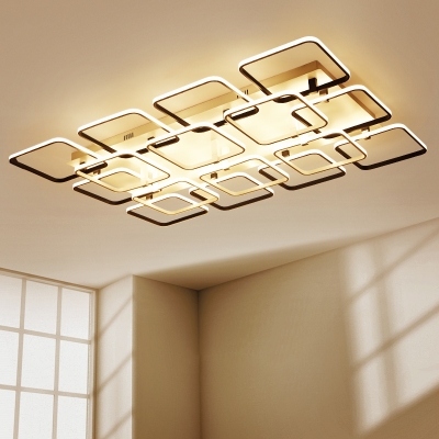 Square Frame Semi Flush Light Simplicity Metallic Multi Lights LED Indoor Lighting in Black and White