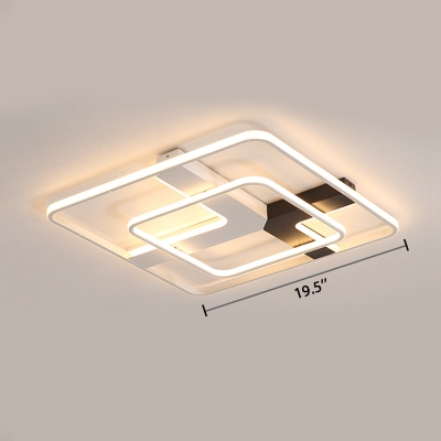 Square Ring LED Flushmount with X Shape Metal Canopy Post Modern LED Ceiling Light in Warm/White