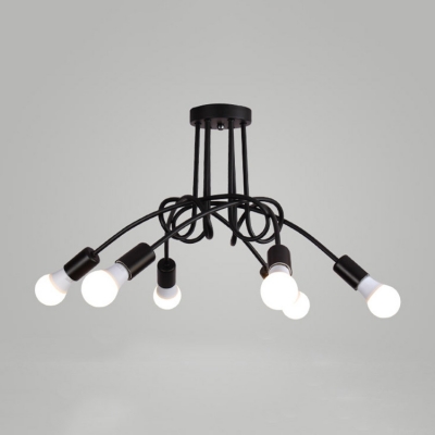 Twist Suspension Industrial Modern Metallic 6 Lights Hanging Ceiling Lamp in Black