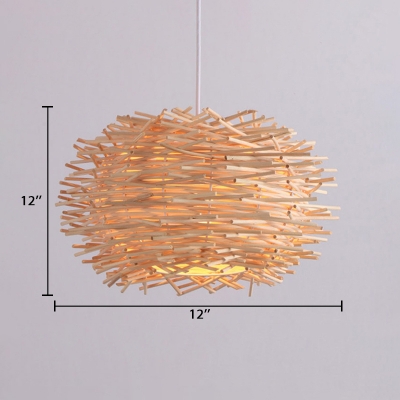 Weave Nest Design Hanging Lamp Modern Fashion Single Head Suspension Light in Wood for Foyer