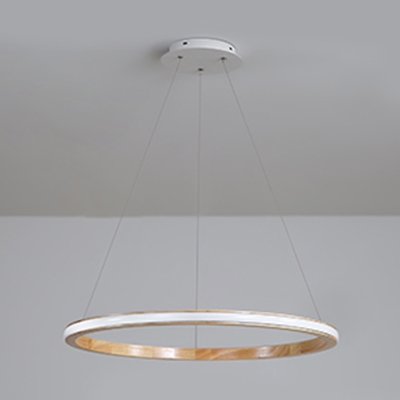 Wood Circle Hanging Light Fixture Nordic Style LED Suspension Light in Neutral for Sitting Room