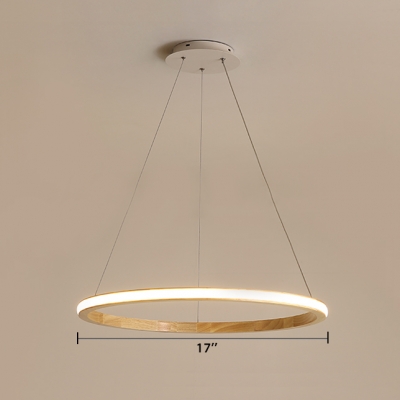 Wood Circle Hanging Light Fixture Nordic Style LED Suspension Light in Neutral for Sitting Room
