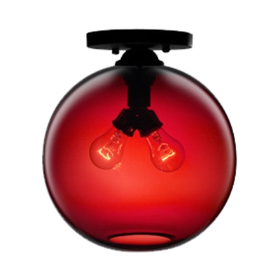 2 Lights Globe Semi Flush Ceiling Light with Colorful Glass Shade Minimalist Semi Flush Mount Light