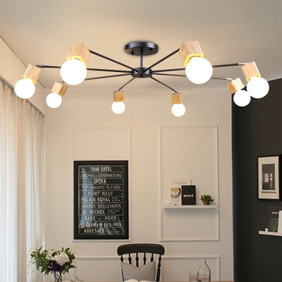 3/5/8 Lights Branch Chandelier Light Modern Metallic Hanging Light in Wood for Living Room