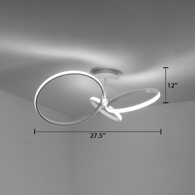 3 Halo Ring Semi Flush Ceiling Light Modern Design Metal LED Lighting Fixture in White