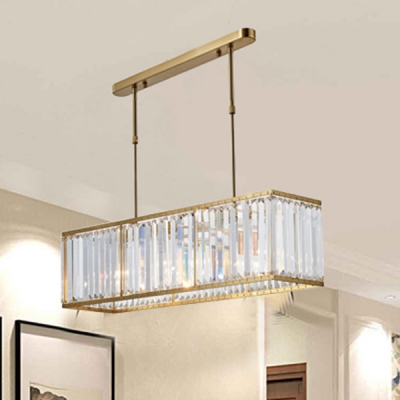 4 Lights Rectangle Chandelier Light Modern Luxury Crystal Suspended Light in Gold for Hotel Hall