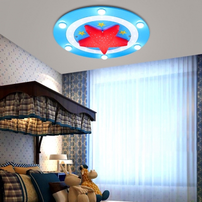 Acrylic Football Ceiling Lamp Children Room 6 Lights LED Flush Mount in Blue/Red