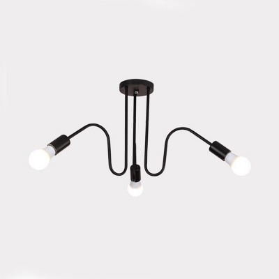 Black Finish Curved Semi Flushmount Minimalist Metallic 3/5 Lights Indoor Lighting for Living Room