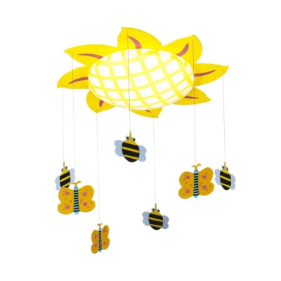 Bowl LED Flush Mount with Yellow Sunflower Children Room Acrylic Shade Flush Ceiling Light