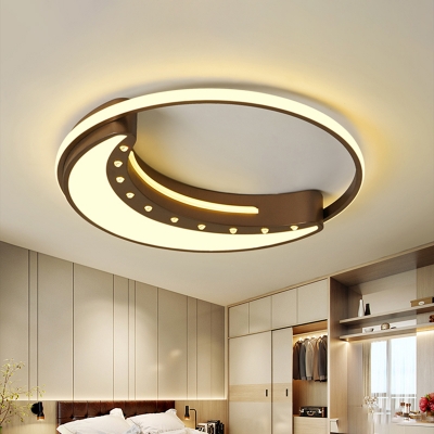 Brown Crescent Flushmount Modernism With Ring Metallic Led Ceiling