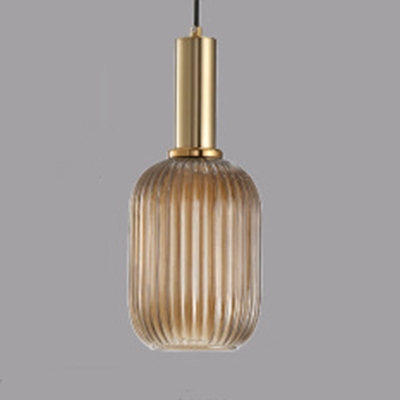 Cognac Ribbed Glass Bottle Hanging Light Modern Design 1 Light Suspended Light for Dining Room