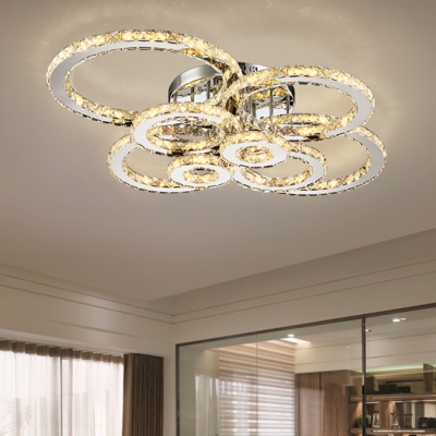 Crystal Multi Ring Semi Flush Mount Luxury Modern Decorative LED Surface Mount Ceiling Light