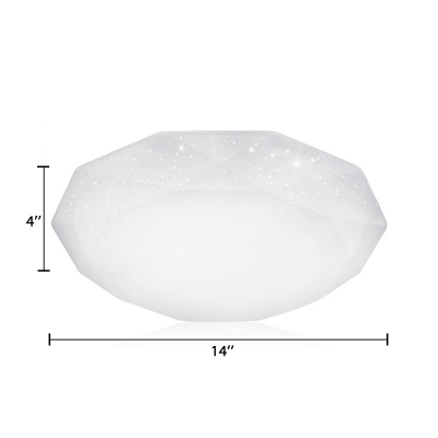 Diamond Shade Flush Light Modern Fashion Acrylic LED Ceiling Fixture in White for Office Foyer