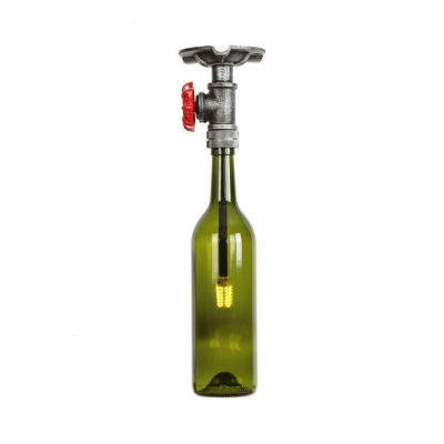 Glass Bottle Shade Ceiling Light Industrial Loft Style Single Head Semi Flush Light Fixture in Antique Silver