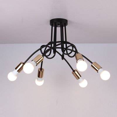 Gold Finish Twist Lamp Light Industrial Modern Metallic 3/5/6 Heads Suspended Light