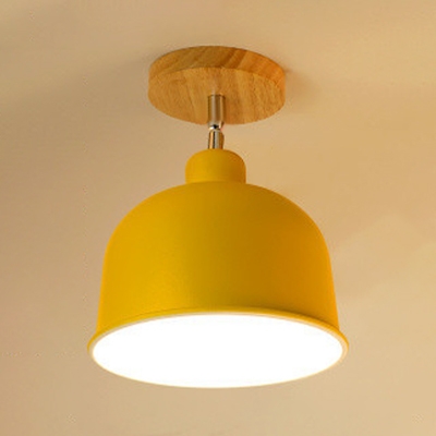 Green/Red/Yellow Bowl Ceiling Fixture Modern Fashion Rotatable Metal Single Head Semi Flush Light