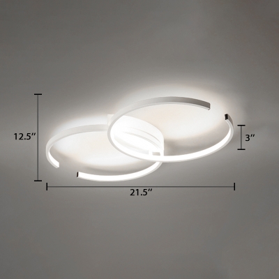 Metallic Double C Shape LED Flush Mount Modern Chic Ceiling Light in White for Restaurant