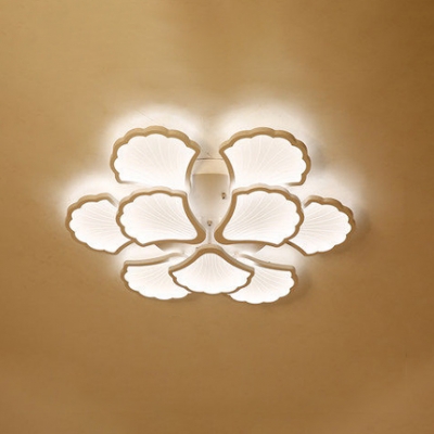 Multi Light Leaves Semi Flushmount with White Acrylic Shade Contemporary LED Ceiling Light