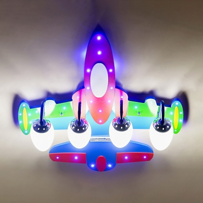 Multicolored Aircraft Lighting Fixture Modernism Frosted Glass Shade 4 Lights Semi Flush Mount Light