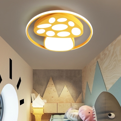 Mushroom LED Flush Light Blue/Pink/Yellow Acrylic Ceiling Lamp with Halo Ring for Living Room