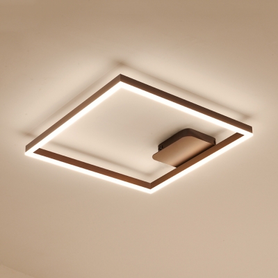 Single Square Frame LED Ceiling Light with Acrylic Shade Minimalist Flush Mount in Brown