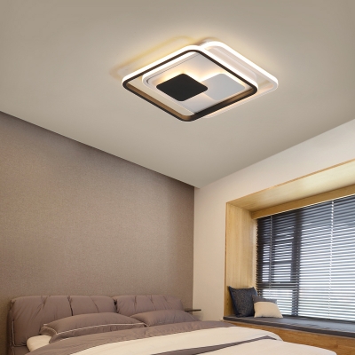 Squared LED Flush Light Contemporary Metal Ceiling Lamp in Black and White for Bedroom