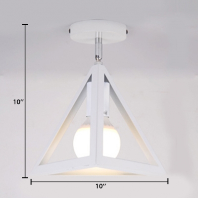Triangle Metal Frame Ceiling Lamp Modern Fashion Single Light Semi Flushmount in White for Foyer