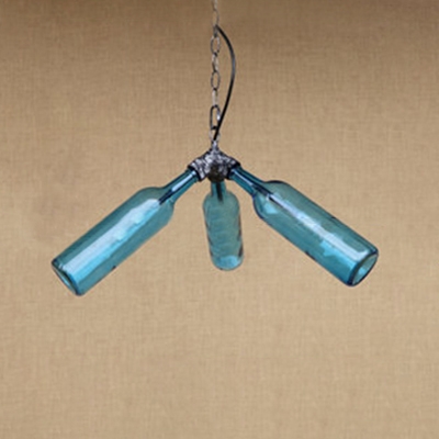 Triple Lights Bottle Chandelier Light Loft Style Amber/Blue/Clear/Smoke Glass Suspended Lamp
