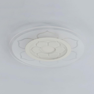 White Round Disc LED Ceiling Lamp with Flower Pattern Contemporary Acrylic Flush Mount