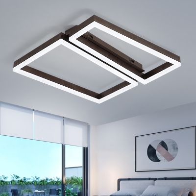 2 Trapezoid Frame Flush Light Nordic Burnished Aluminum LED Ceiling Flush Mount in Coffee