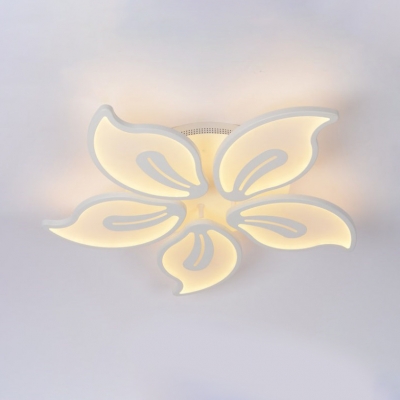 3/5 Heads Petal Shade Ceiling Lamp with Metal Canopy Contemporary LED Semi Flush Light in White