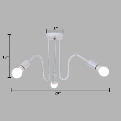 3/5 Lights Open Bulb Ceiling Lamp with White Curved Arm Contemporary Metal Surface Mount Ceiling Light