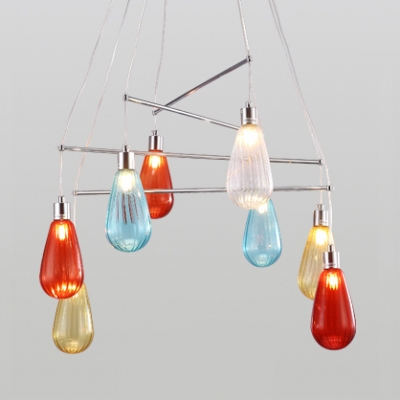 8 Lights Water Drop Chandelier Light with Colorful Glass Shade Modernism Decorative Suspension