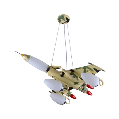 Airplane 7 Lights Hanging Chandelier with Camouflage Pattern Green Metal Suspended Light for Boys Room