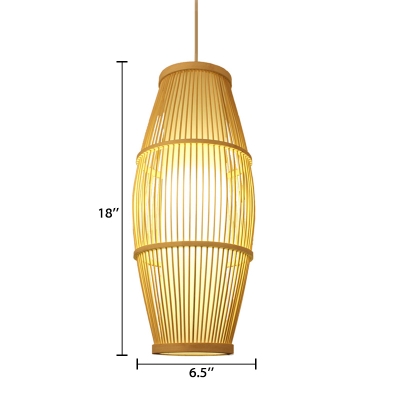 Bamboo Oval Shade Pendant Light Contemporary 1 Bulb Hanging Ceiling Lamp in Wood for Corridor