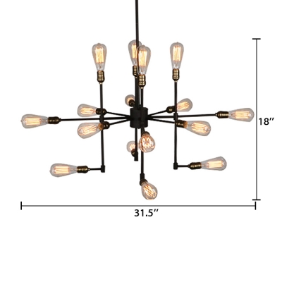 Bare Bulb Chandelier Ceiling Light Retro Style Iron Multi Light Suspension Light in Aged Brass