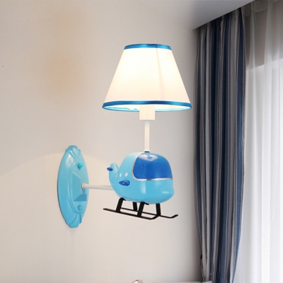 Blue Helicopter Wall Mount Fixture Fabric Shade Single Head Wall Sconce for Boys Room