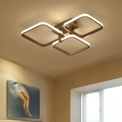 Brown Border LED Semi Flush Light Modern Fashion Metallic Ceiling Fixture with 3/5 Square Ring
