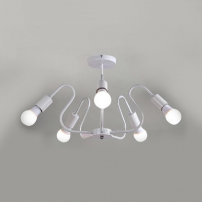 Curved Armed Semi Flush Ceiling Light Modern Fashion Metallic 3/5/6 Lights Indoor Lighting in White