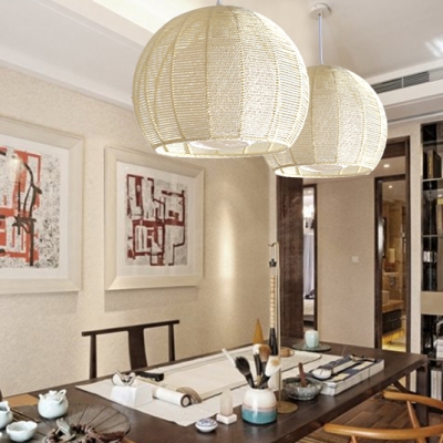 Inner Rattan Shade Pendant Lamp Modernism Single Light Hanging Ceiling Lamp in Beige/Flaxen