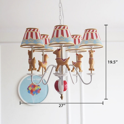 Lovely Cartoon Deer Hanging Light with Fabric Shade Nursing Room 5 Heads Chandelier Lamp in White
