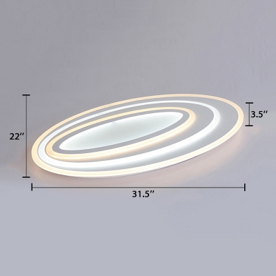 Metallic Ellipse Indoor Lighting Fixture Nordic Style LED Flush Ceiling Light in White for Coffee Shop