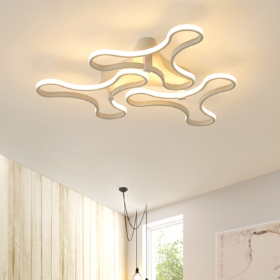 Metallic Snowflake LED Ceiling Fixture Modern 3/4 Lights Energy Saving Flushmount in White