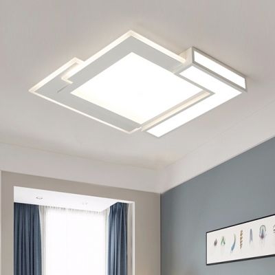 Modernism Block LED Flush Mount Metallic Eye Protection Surface Mount Ceiling Light in White for Bedroom