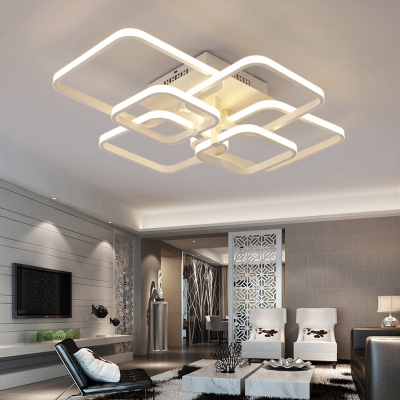 Multi-Layer Ceiling Light with 4/6/8 Square Ring Modern Acrylic LED Semi Flush Mount in White