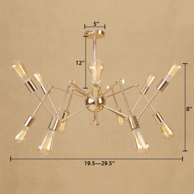 Multi Light Abstract Chandelier Vintage Industrial Adjustable Metallic Suspended Light in Gold