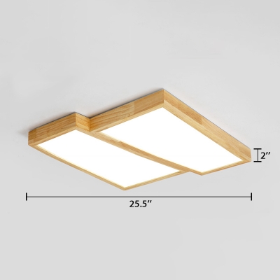 Nordic Natural Trapezoid Flush Mount with Wooden Shade Decorative LED Ceiling Light for Study Room