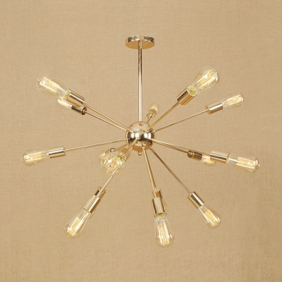 Retro Style Starburst Hanging Lamp Wrought Iron Multi Light Chandelier Lamp in Gold